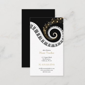 Music Teacher | Swirl Black White Piano Business Card by bestcards4u at Zazzle