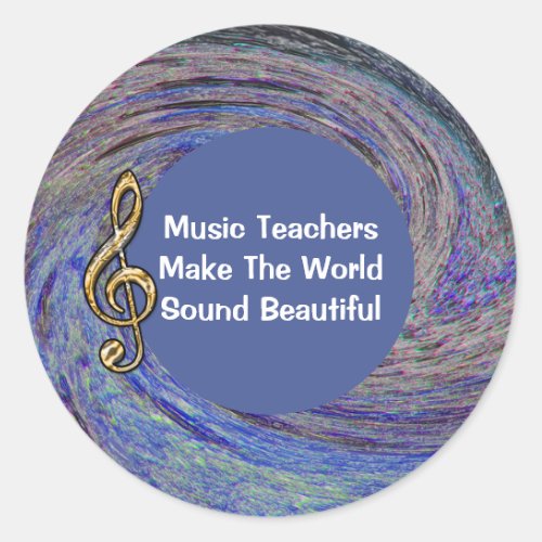 Music Teacher Thank You Blue Spiral Swirl School Classic Round Sticker