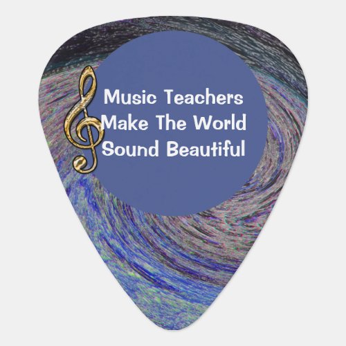 Music Teacher Thank You Blue Spiral Swirl School Guitar Pick