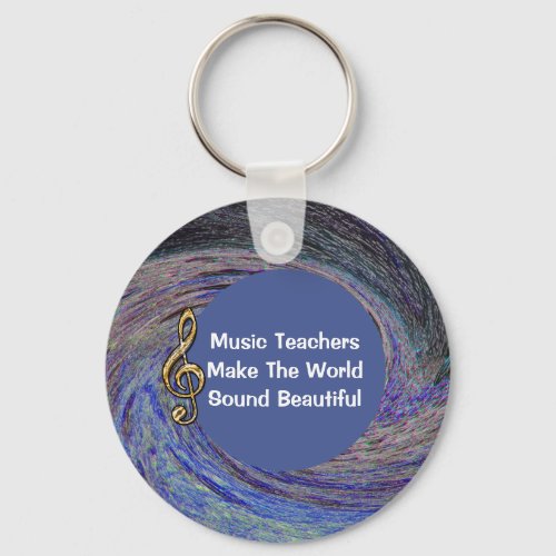 Music Teacher Thank You Blue Spiral Swirl School Keychain