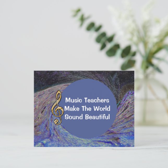 Music Teacher Thank You Blue Spiral Swirl School Postcard (Standing Front)