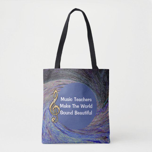 Music Teacher Thank You Blue Spiral Swirl School Tote Bag (Front)