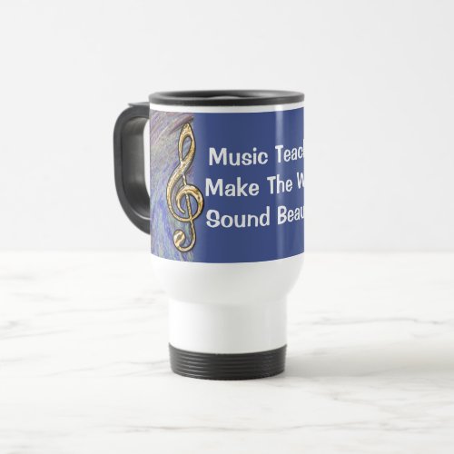 Music Teacher Thank You Blue Spiral Swirl School Travel Mug