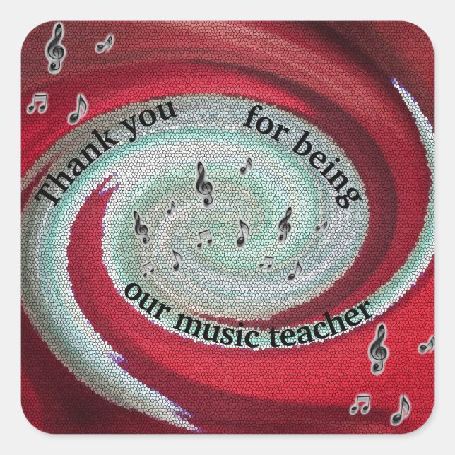 Music Teacher Thank You Bright Swirl Appreciation Square Sticker (Front)