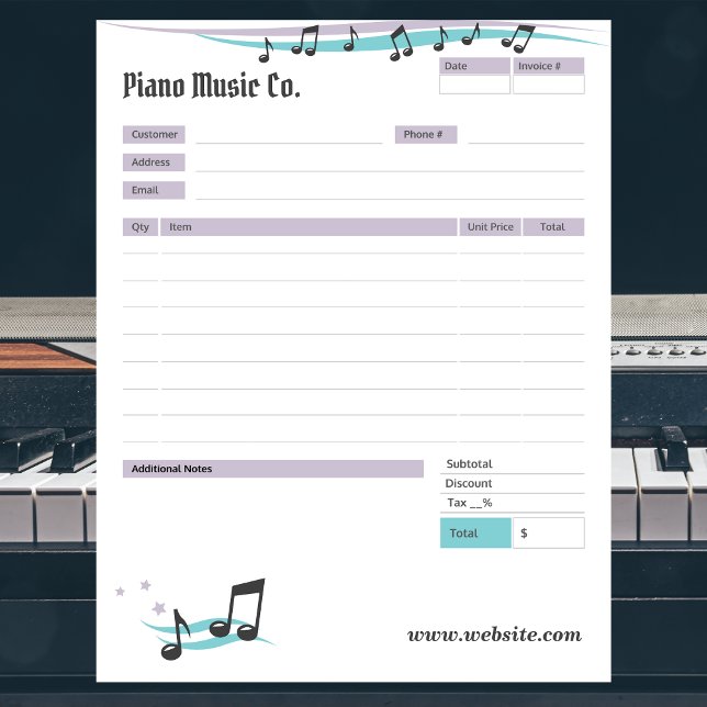 Music Teacher Theme Order Form/Invoice Notepad (Creator Uploaded)