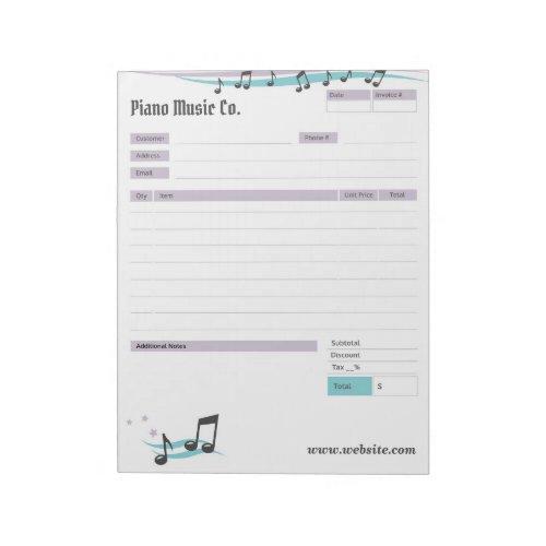 Music Teacher Theme Order FormInvoice Notepad