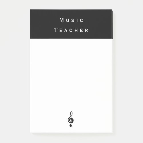 Music Teacher Treble Clef Black White Minimalist Post_it Notes