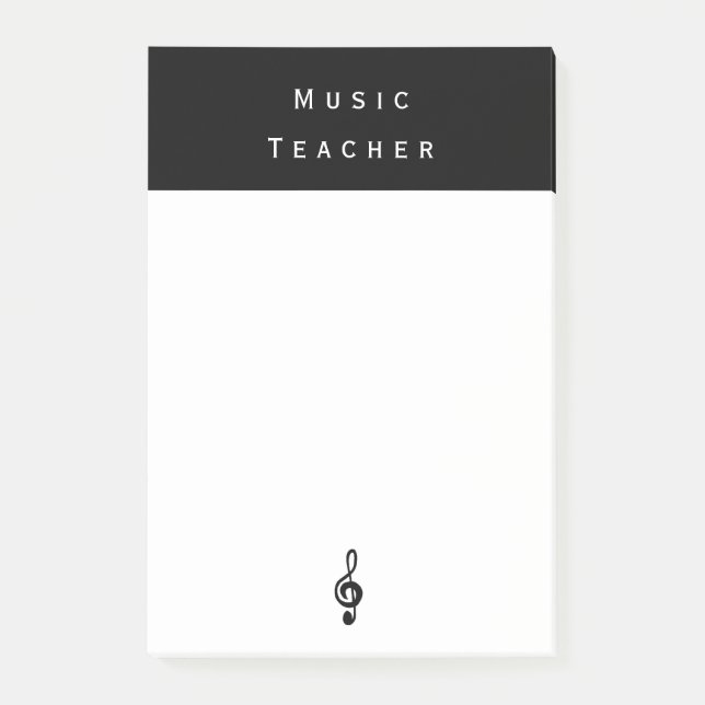 Music Teacher Treble Clef Black White Minimalist Post-it Notes (Front)