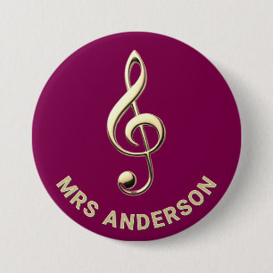 Music Teacher Treble Clef Burgundy ID Badge Button