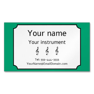Music Teacher Treble Clef Green Editable Business Card Magnet