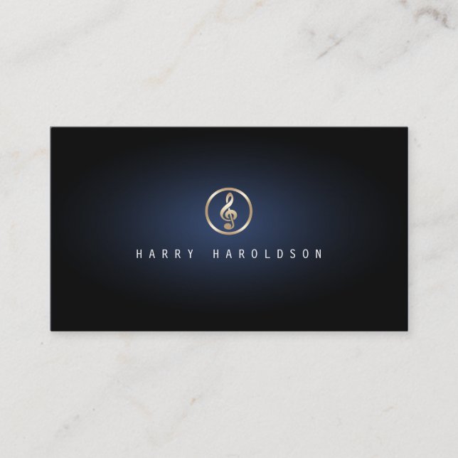 Music Teacher Treble Clef Icon Blue Glow Music Business Card (Front)