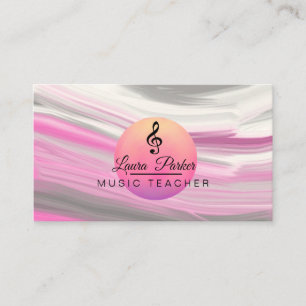 Music Teacher Treble Note Pink Sound Waves Business Card