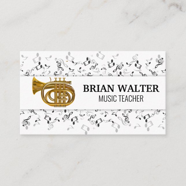 Music Teacher | Trumpet Horn | Sound Notes Business Card (Front)