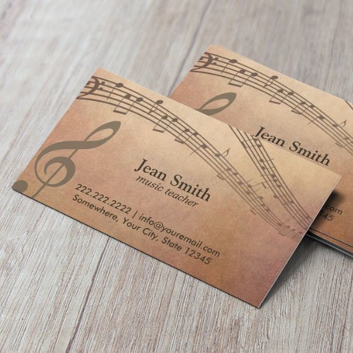 Music Teacher Vintage Music Notes Classy Business Card