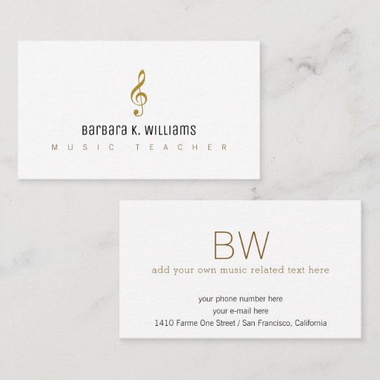 music teacher white business card with music_note
