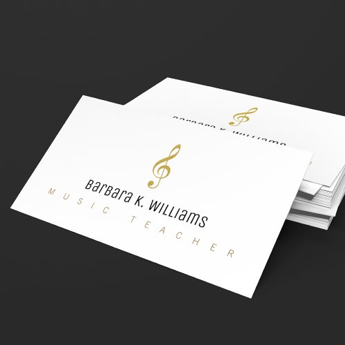 Music teacher white business card with music_note
