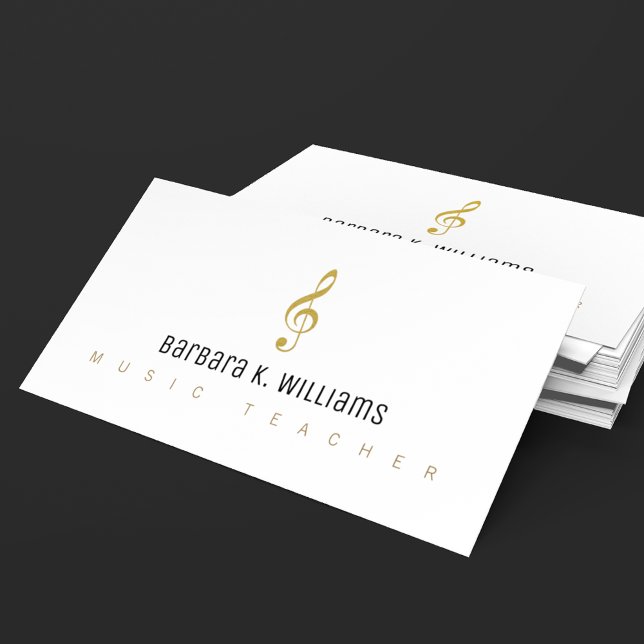 Music teacher white business card with music_note (Creator Uploaded)