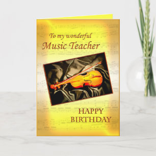 Music Teacherl birthday card with a violin