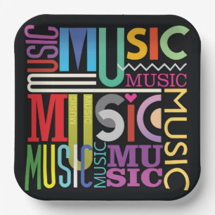 Music text design paper plates