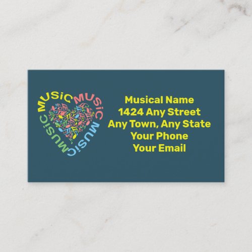 Music Text Heart Notes  Business Card