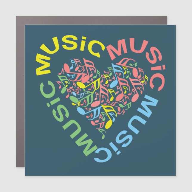 Music Text Heart Notes Car Magnet (Front)