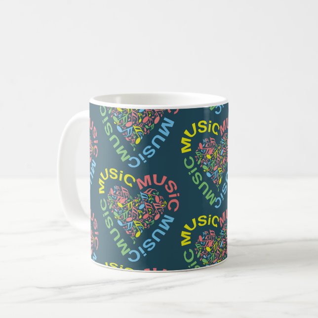 Music Text Heart Notes  Coffee Mug (Front Left)