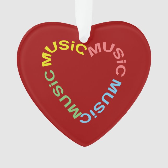 Music Text Heart Ornament (Front)