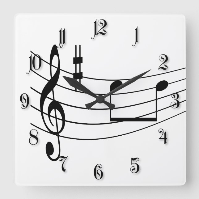 Music text square wall clock (Front)