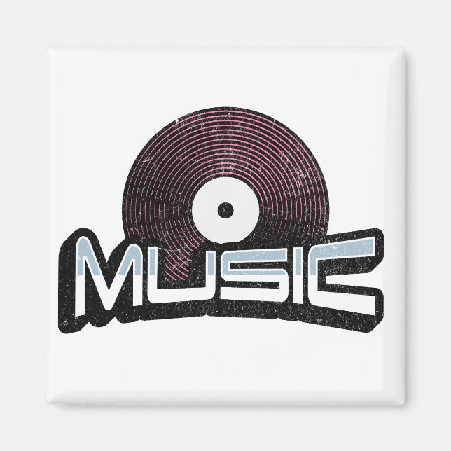 Music text with vinyl record magnet (Front)