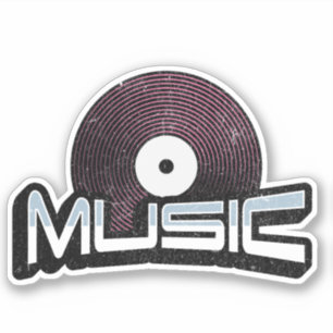 Music text with vinyl record sticker