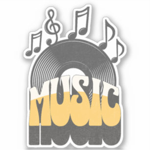 Music text with vinyl record sticker