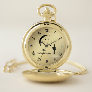 Music the Universal Language Roman Numerals Gold Pocket Watch