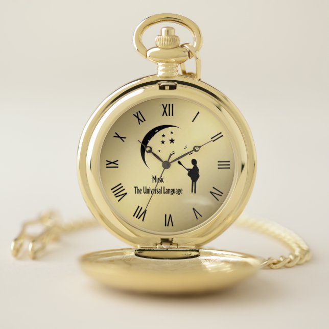 Music the Universal Language Roman Numerals Gold Pocket Watch (Inside)