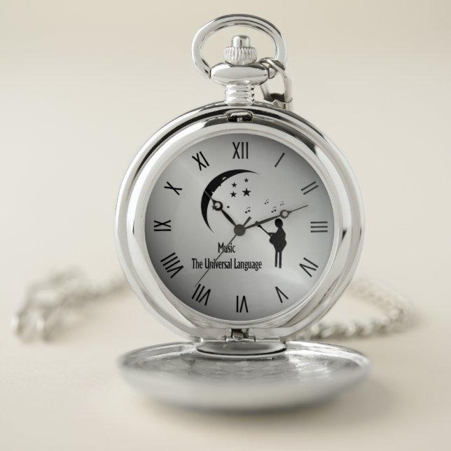 Music the Universal Language Roman Numerals Silver Pocket Watch (Inside)