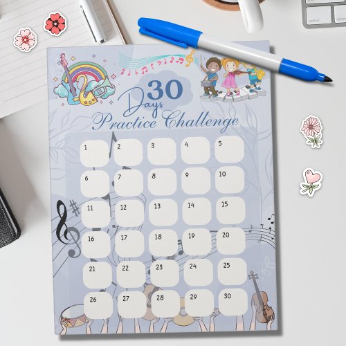 Music Theme 30 Days Practice Challenge Notepad