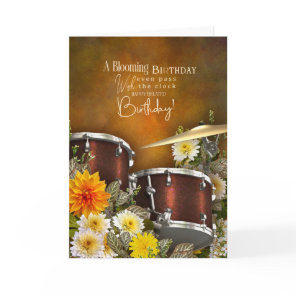 Music Theme Belated Birthday Card with Drum Set