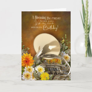 Music Theme Belated Birthday Card with French Horn