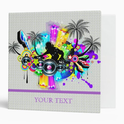 Music Theme DJ Spinning Records Abstract Design 3 Ring Binder