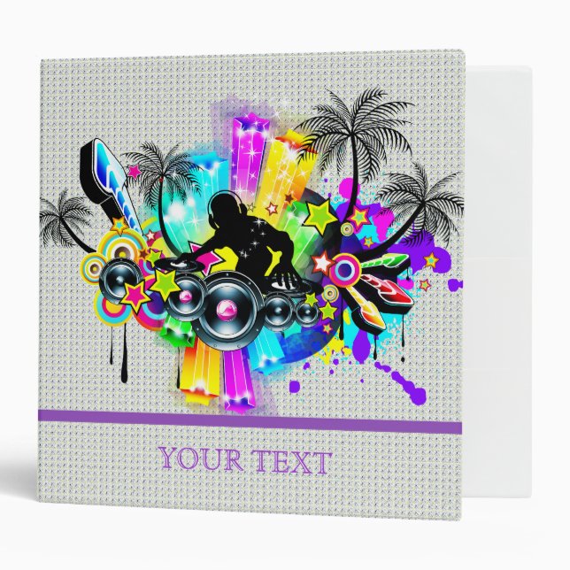 Music Theme DJ Spinning Records Abstract Design 3 Ring Binder (Front/Inside)