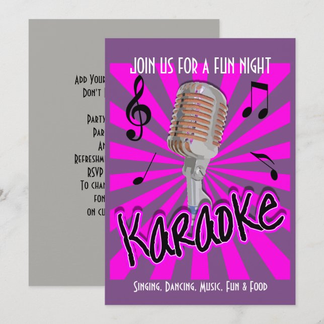 Music Theme Karaoke Celebration Party Personalized Invitation (Front/Back)