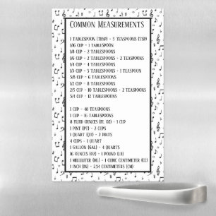 Music theme Measurements conversion chart Magnetic Dry Erase Sheet