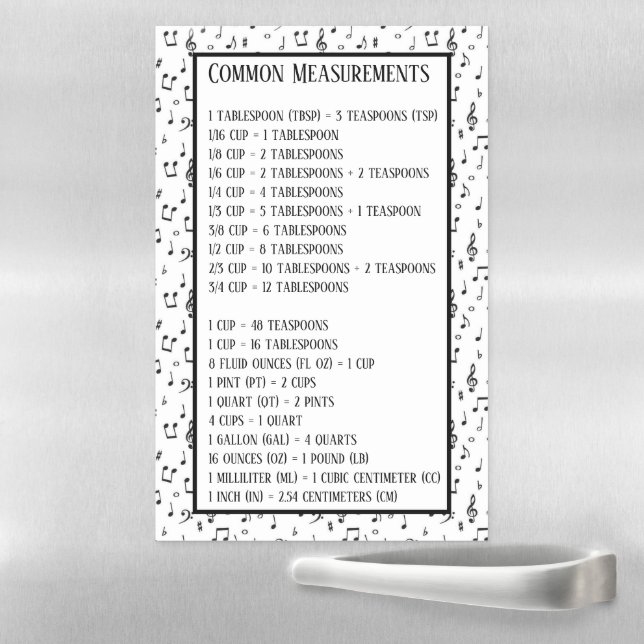 Music theme Measurements conversion chart Magnetic Dry Erase Sheet (In Situ)