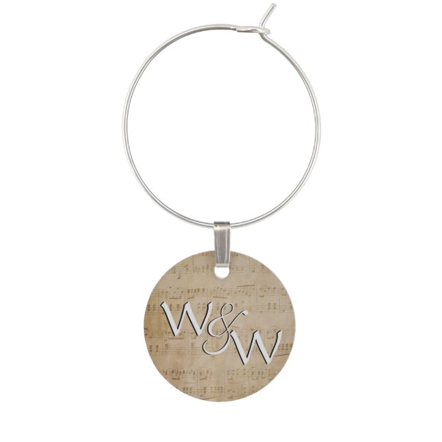 Music Theme Monogram Wine Tag Wine Charm (Front)