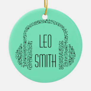 Music theme notes headphones personalised name ceramic ornament