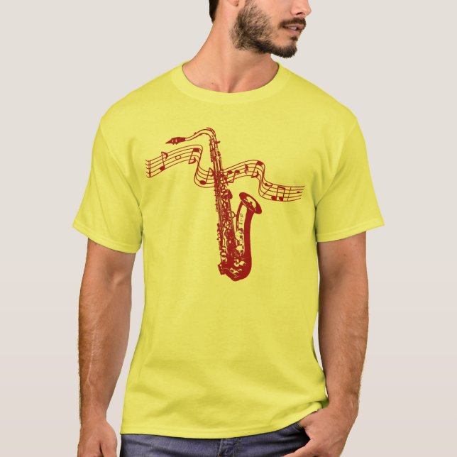 Music Theme Red Saxophone Red Notes - Shirt (Front)