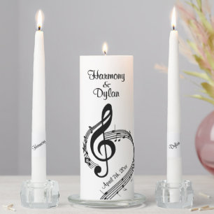 Music Theme Wedding Names and Date Unity Candle Set
