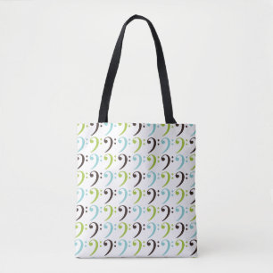 Music Themed Bass Clef Blue Green Patterned Tote Bag