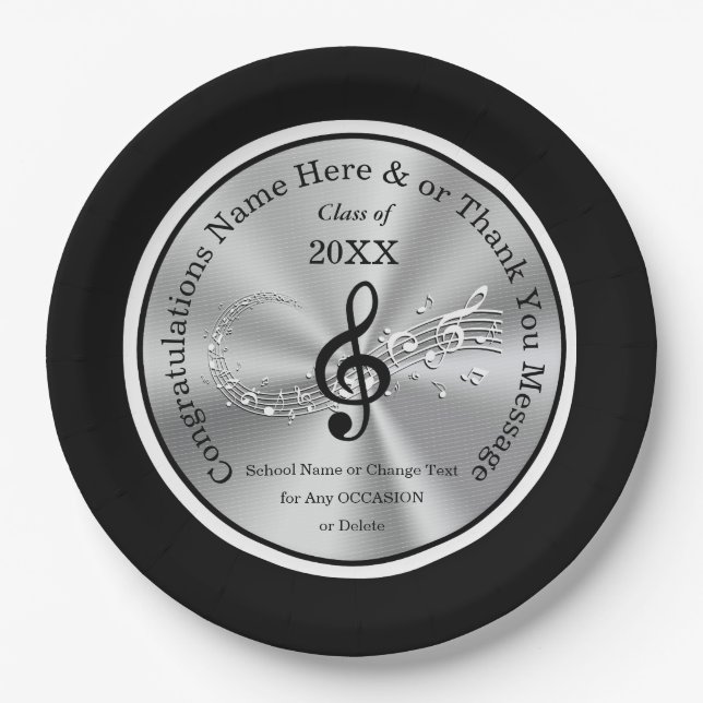 Music Themed Graduation Party Ideas, Music Note Paper Plates (Front)