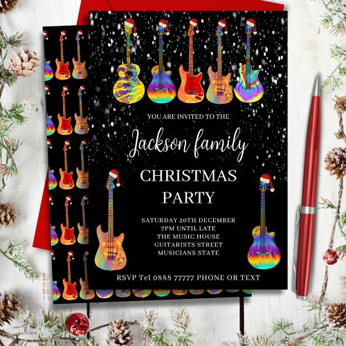 Music Themed Guitar Christmas Party Invitation