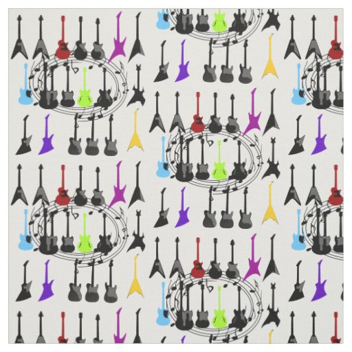 Music Themed Guitar Print Fabric Material